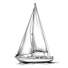 Sticker - Sailing boat sketch, white background, detailed lines, graphic design, possible use for posters