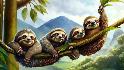 Wall Mural - Sloths with copy space background. World wildlife day concept.