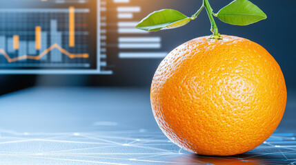 Aufkleber - close up of orange in technology focused setting, symbolizing innovation and freshness. vibrant color contrasts with digital graphs, creating modern aesthetic