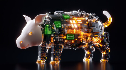 Aufkleber - digital animal model resembling pig, featuring intricate circuitry and glowing elements, symbolizes advanced technology and health monitoring