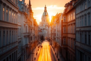 Poster - A golden hour view of Zagreb LotrÅ¡Äak Tower, with the soft light reflecting off its walls
