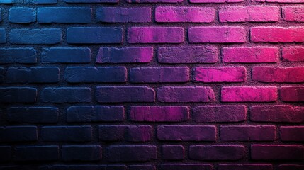 Poster - dark blue brick wall with pink and purple gradient lighting for backgrounds, textures, and artistic 
