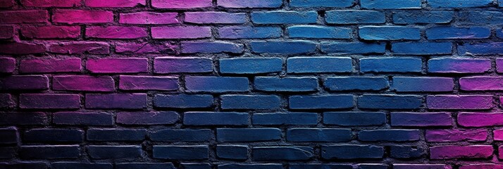 Poster - Dark Blue Brick Wall with Vibrant Pink and Purple Gradient Background Ideal for Creative Projects and Artistic Displays