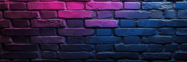 Poster - Dark Blue Brick Wall with Pink and Purple Gradient Lighting for Creative Backgrounds, Abstract Designs, and Artistic Projects