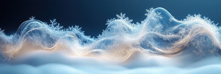 Poster - Abstract waves of snowflakes flow gracefully in a winter landscape