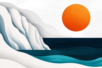 Aufkleber - A minimalist flat design of Navagio Beach, featuring bold shapes and vibrant turquoise, white, and sandy colors to represent the cliffs, water, and beach