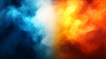 Aufkleber - Abstract digital artwork blending vibrant orange and yellow flames with deep blue and teal smoke. Smooth, fluid textures create dynamic contrast, symbolizing the harmony of fiery warmth and cool ether