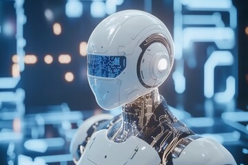 Fototapete - AI with digital brain is learning processing big data, robot analysis information.