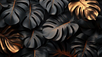 Poster - elegant pattern of monstera leaves in black and copper creating a stunning visual contrast for moder