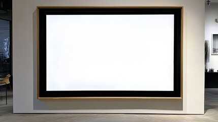 Poster - large black framed window featuring a blank white canvas in an art gallery setting ideal for modern 