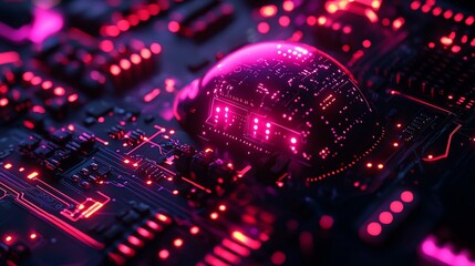 Poster - Futuristic glowing sphere on circuit board.