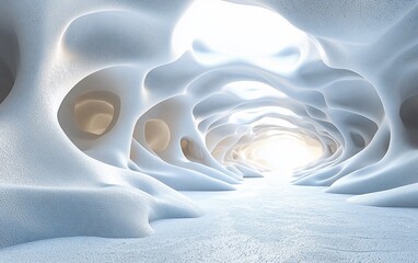 Poster - Abstract white cave interior with light at the end.