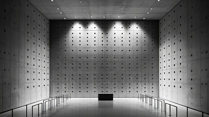 Poster - Rugged Textured Concrete Wall with Lights Creating a Dramatic Background for Modern Interior Spaces