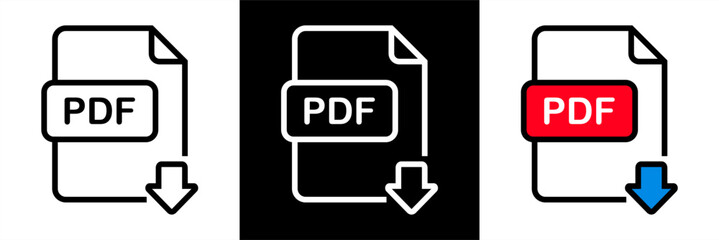 Pdf file download icon. Type document, symbol web format information, file format symbol. PDF Icon. Icon sheet. Vector illustration. Editable stroke EPS 10.