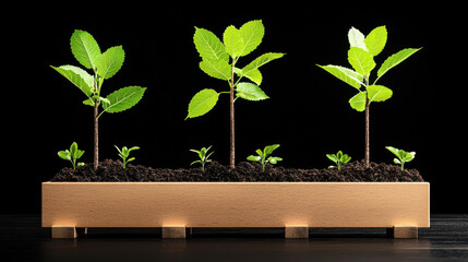 Aufkleber - Growing plants in wooden planter with rich soil, showcasing vibrant green leaves and healthy growth. This highlights beauty of nature and importance of planting