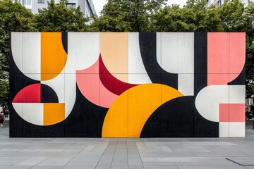 Poster - An abstract minimalist design of Ban JelaÄiÄ‡ Square, with geometric shapes in bold colors
