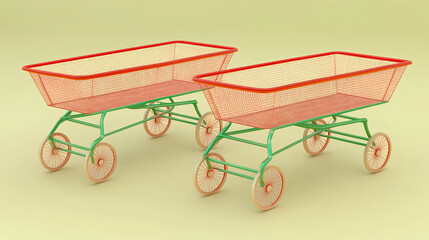 Poster - Shopping carts in a minimalist studio setting with colorful design elements