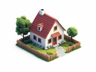 Poster - Country cottage modern minimalistic design, isometric 3D icon, on white background