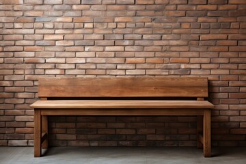 Wall Mural - Simple wooden bench standing against a brick wall in an empty room