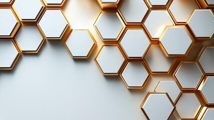 Poster - Abstract gold and white hexagon pattern. (1)