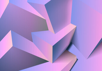 Poster - Abstract 3D background with mix of cubes. Geometric shapes intersecting in violet and pink y2k styled background