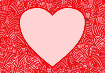 Poster - Valentine's Day greeting card template or background with hearts and line ornament. Retro fashion hippie psyhedelic design.