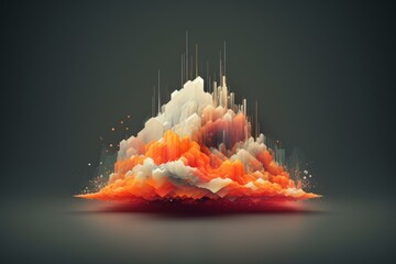 Poster - Abstract orange and white crystal mountain growing on dark background, representing concepts such as innovation, technology, and futuristic design