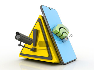 Poster - 3d illustration Transmitter mobile WiFi under cctv camera