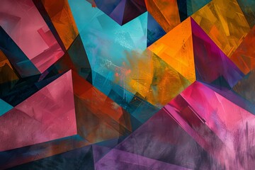 Poster - Abstract geometric background with vivid colors and bold shapes creating a sense of depth and movement