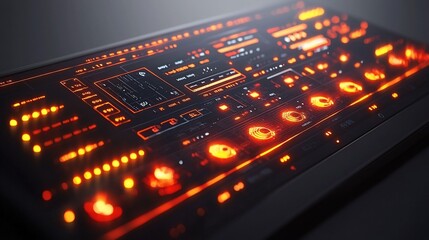 Poster - Futuristic orange interface with glowing buttons and digital display.