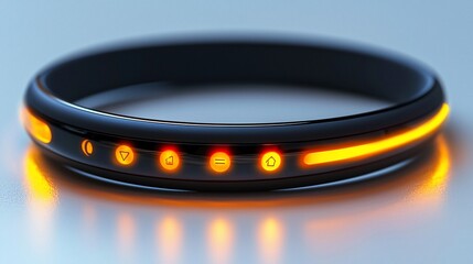 Poster - Futuristic smart bracelet with glowing orange interface.