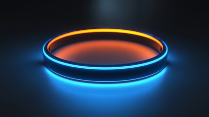 Poster - Glowing neon ring, orange and blue, on dark background.