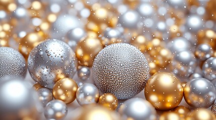 Aufkleber - Golden and silver spheres, shiny, wet, textured, abstract background.