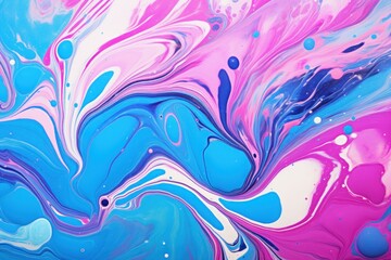 Poster - Fluid acrylic painting creating a marble effect with pink, blue and white colors mixing together