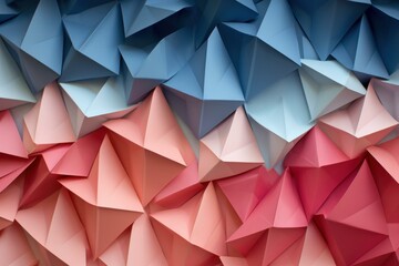 Poster - Colorful folded paper triangles create a vibrant textured abstract background, perfect for design projects needing a touch of modern art