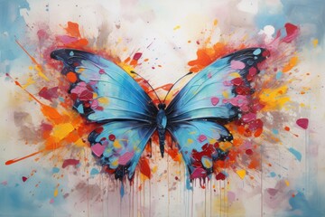 Wall Mural - Vibrant butterfly painting with colorful splashes, celebrating beauty, nature, and artistic expression