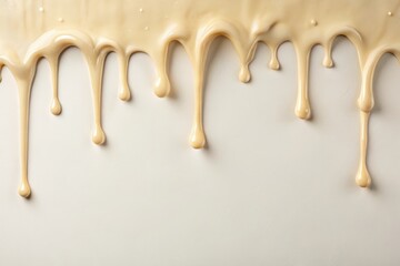 beige background with dripping slime on white surface, drips on surface, tactile sensory experience,