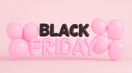 Wall Mural - Black Friday Balloons: A bold and playful announcement of Black Friday, rendered in 3D with the phrase 