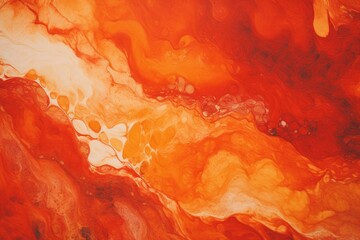 Poster - Orange and white paint mixing together, creating an abstract pattern with swirls and bubbles