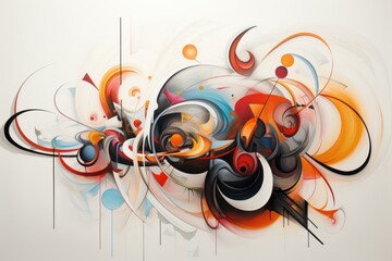 Poster - Colorful abstract painting blending various shapes and colors, creating a dynamic and visually engaging artwork