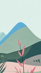 Poster - minimalist animation showing snow progressively covering the top of mountain peaks, with pink branch