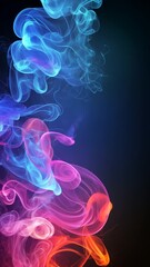 Poster - Vibrant, multicolored smoke wisps curling and rising, creating ethereal, dynamic visual patterns against dark, shadowy backdrop