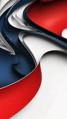Poster - Undulating ribbons weaving through vibrant red, white, and blue hues, creating mesmerizing abstract visual movement for multimedia design backgrounds