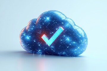 Poster - 3D digital icon of a cloud with a checkmark on a white background
