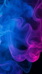 Poster - Pink and blue smoke creates mesmerizing abstract patterns, swirling and intertwining against a dark backdrop, forming a visually captivating display of color and movement