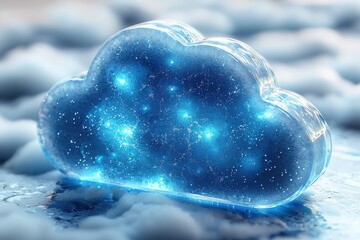 Aufkleber - Digital cloud icon illustrating modern cloud storage in blue and white tones