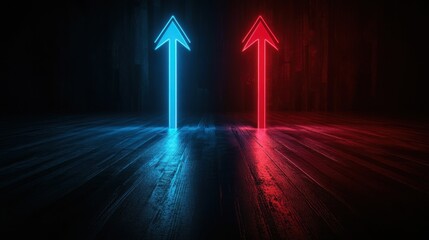 Poster - Colorful Neon Arrows on Dark Background for Directional Guidance
