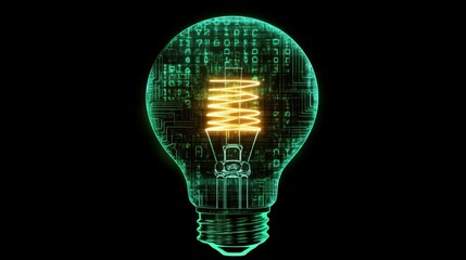 Poster - Creative Concept of Digital Light Bulb with Circuit Background