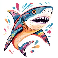 Vibrant and colorful abstract shark illustration symbolizing creativity, energy, and dynamic marine life