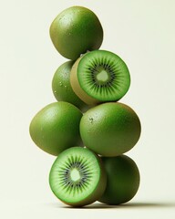 Canvas Print - Stack of juicy, fresh kiwis, some sliced, showcasing their vibrant green flesh and tiny black seeds.  Perfect for healthy eating or food blogs.